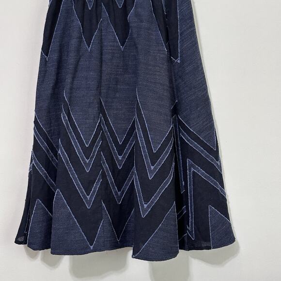 Anthropologie Eva Franco Skirt 6 Blue Textured Chevron Knee Length Boho Party - Picture 8 of 11
